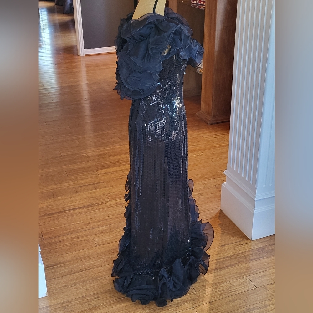 Alyce Designs Vintage 80s Black Sequined Full-Length Dress Size 12 - Picture 2 of 14